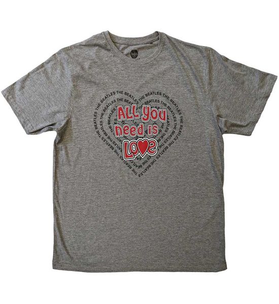 The Beatles: All You Need Is Love Heart - Grey T-Shirt