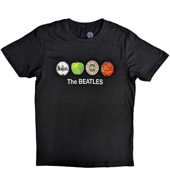 The Beatles: Apple & Drums - Black T-Shirt