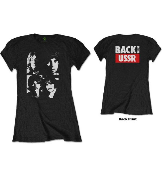 The Beatles: Back in the USSR (Back Print) - Ladies Black T-Shirt