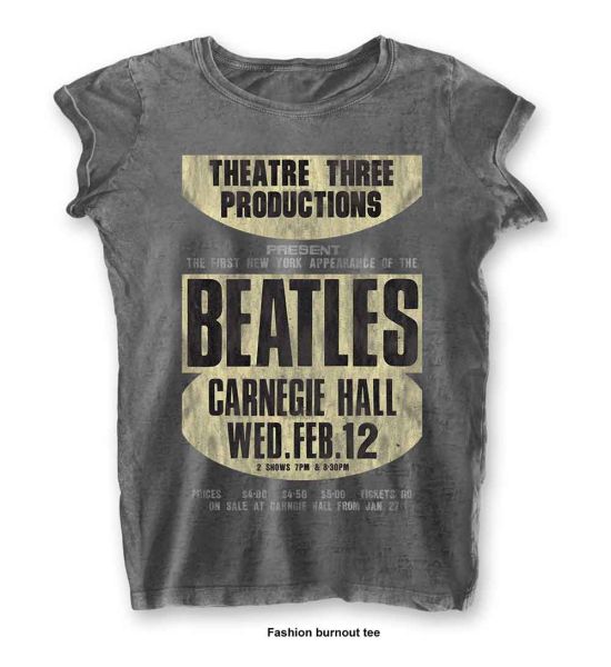 The Beatles: Carnegie Hall (Burnout) - Ladies Charcoal Grey T-Shirt