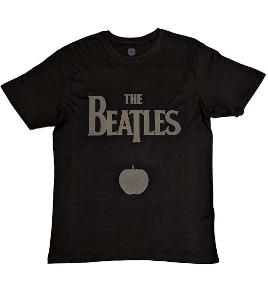 The Beatles: Drop T Logo & Apple (Hi-Build) - Black T-Shirt