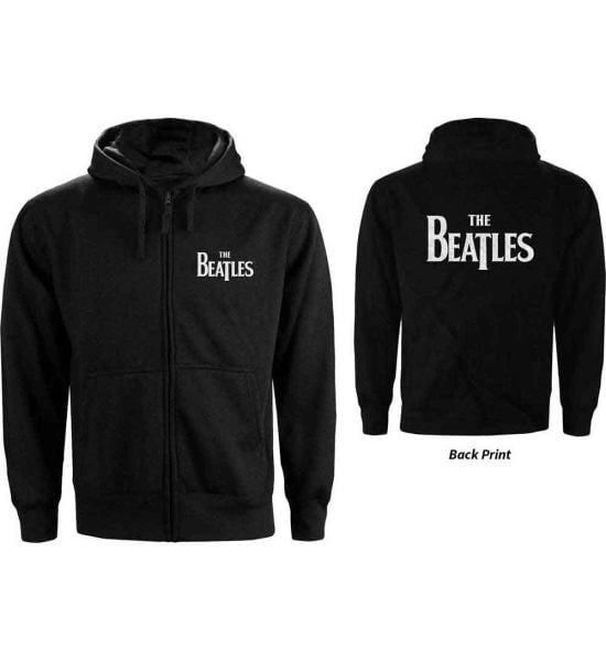 The Beatles: Drop T Logo (Back Print) - Black Zip-up Hoodie