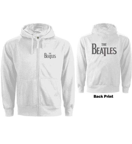 The Beatles: Drop T Logo (Back Print) - Ladies White Zip-up Hoodie