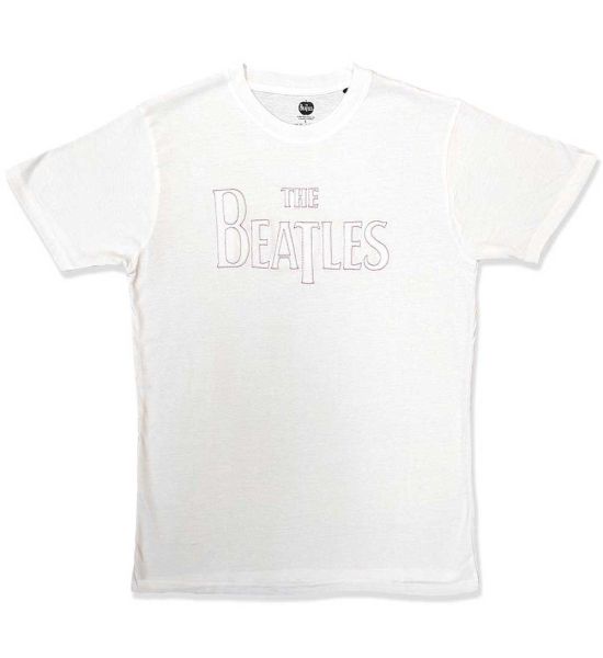 The Beatles: Drop T Logo (Embellished) - White T-Shirt