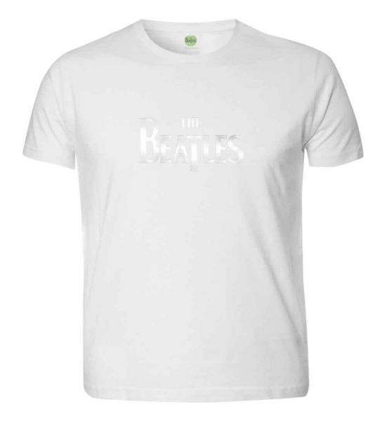 The Beatles: Drop T Logo (Hi-Build, Black-On-Black) - White T-Shirt