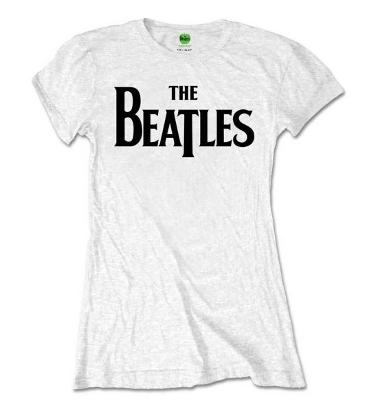 The Beatles: Drop T Logo - Ladies White T-Shirt