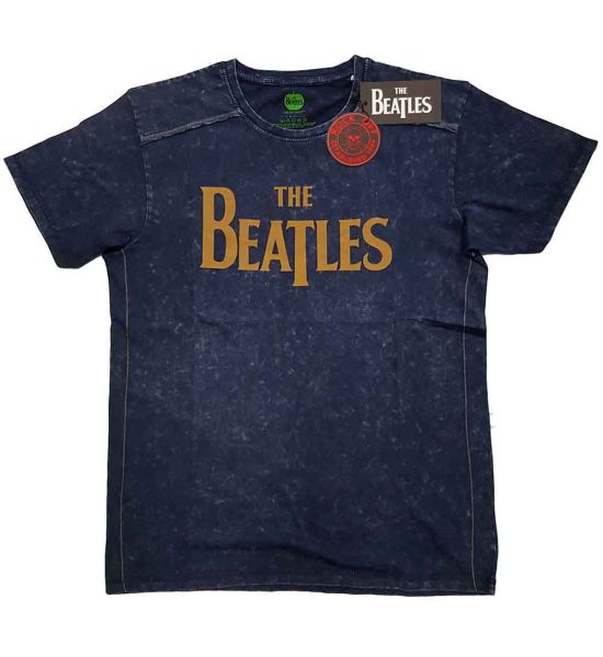 The Beatles: Drop T Logo (Snow Wash, Dye Wash) - Navy Blue T-Shirt