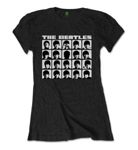 The Beatles: Hard Days Night Faces Mono - Ladies Black T-Shirt