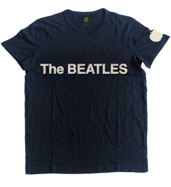 The Beatles: Logo & Apple (Applique) - Navy Blue T-Shirt