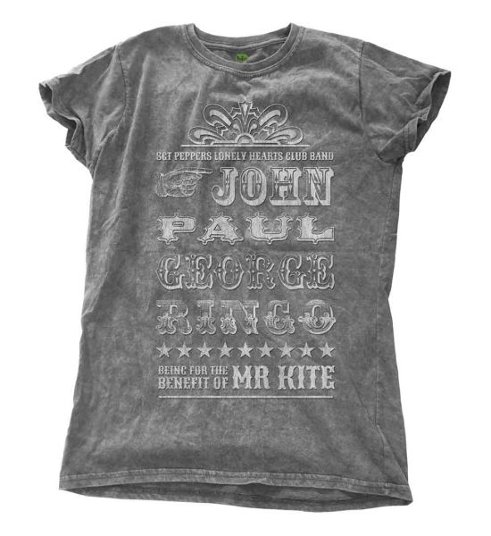 The Beatles: Mr Kite (Snow Wash, Dye Wash) - Ladies Charcoal Grey T-Shirt