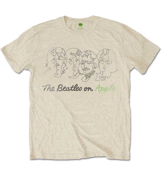 The Beatles: Outline Faces on Apple - Sand T-Shirt