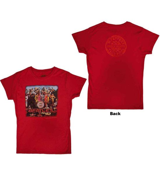 The Beatles: Sgt Pepper (Back Print) - Ladies Scarlet Red T-Shirt