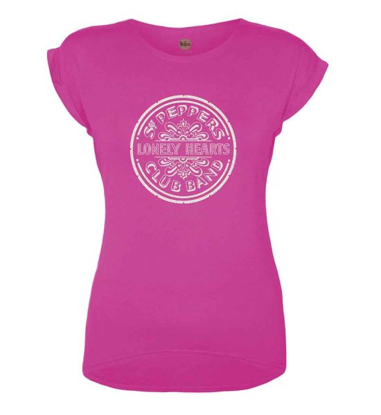 The Beatles: Sgt Pepper Drum (Embellished) - Ladies Pink T-Shirt