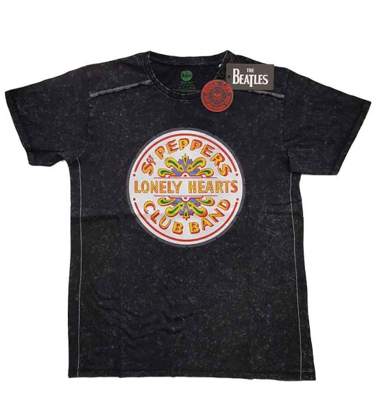 The Beatles: Sgt Pepper Drum (Snow Wash, Dye Wash) - Black T-Shirt