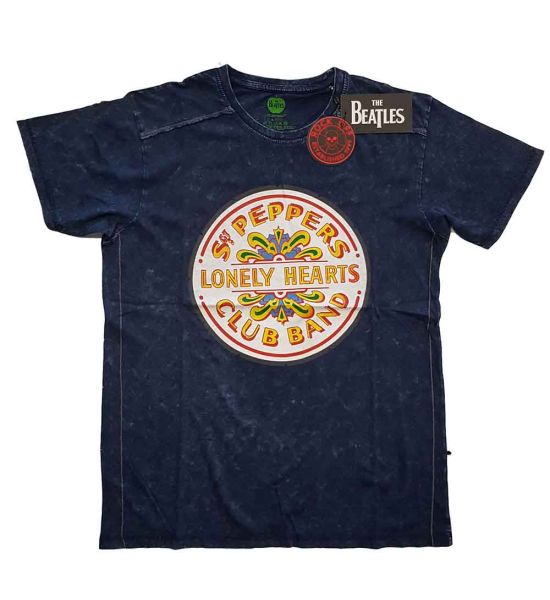 The Beatles: Sgt Pepper Drum (Snow Wash, Dye Wash) - Navy Blue T-Shirt