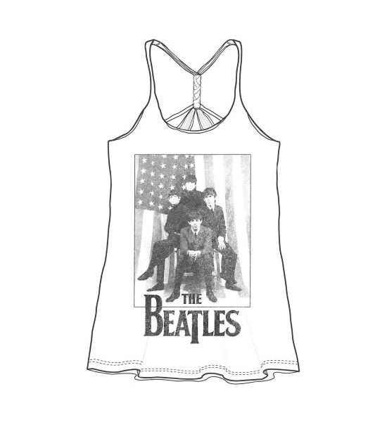 The Beatles: Stars & Stripes (Baby Doll) - Ladies White T-Shirt