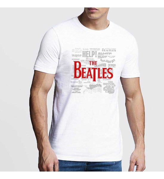 The Beatles: Titles & Logos (Hi-Build, Puff Print) - White T-Shirt