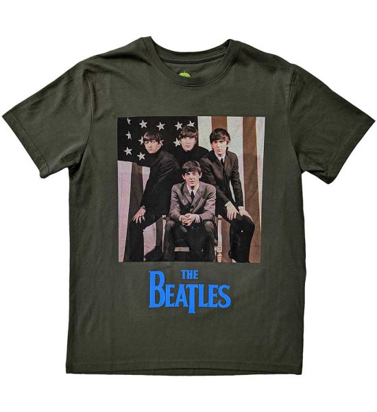 The Beatles: US Flag Photo - Green T-Shirt