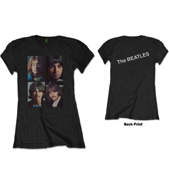 The Beatles: White Album Faces (Back Print) - Ladies Black T-Shirt