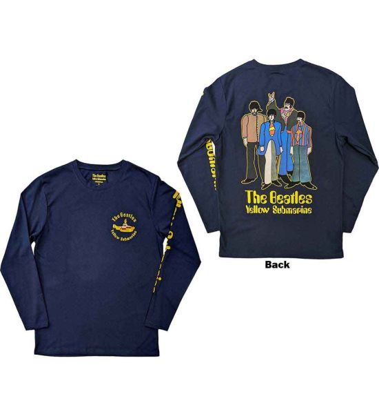 The Beatles: Yellow Submarine Band (Back Print, Sleeve Print) - Navy Blue Long Sleeve T-Shirt