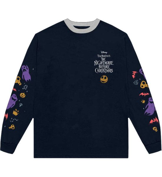 The Nightmare Before Christmas: Ghouls (Sleeve Print, Gloss Ink. Embroidery, All Over Print, Sleeve Print, Back Print) - Blue Long Sleeve T-Shirt