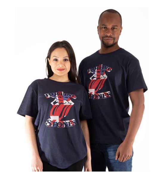 The Rolling Stones: British Flag Tongue - Navy Blue T-Shirt