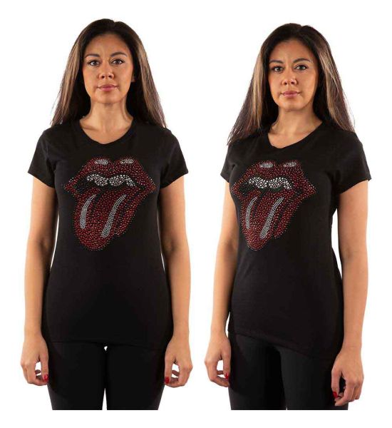 The Rolling Stones: Classic Tongue (Embellished) - Black Ladies T-Shirt