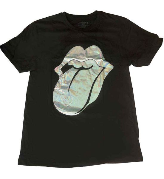 The Rolling Stones: Foil Tongue (Embellished) - Ladies Black T-Shirt