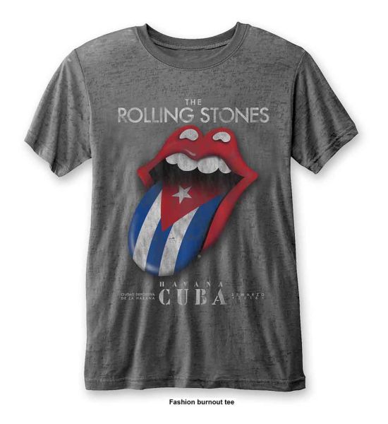 The Rolling Stones: Havana Cuba (Burnout) - Charcoal Grey T-Shirt