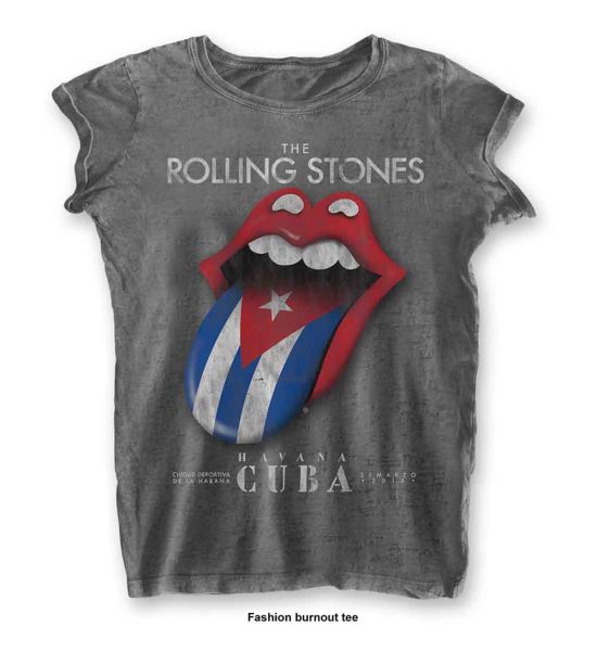 The Rolling Stones: Havana Cuba (Burnout) - Ladies Charcoal Grey T-Shirt