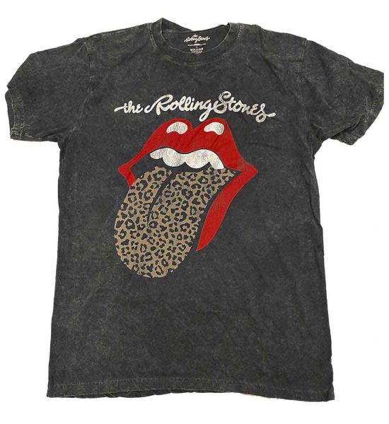 The Rolling Stones: Leopard Tongue (Acid Wash, Dye Wash) - Black T-Shirt