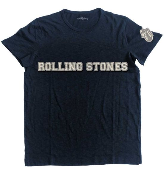 The Rolling Stones: Logo & Tongue (Applique) - Navy Blue T-Shirt