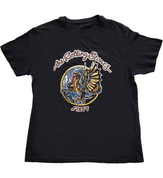 The Rolling Stones: Sixty Dragon Globe (Foiled) - Black T-Shirt