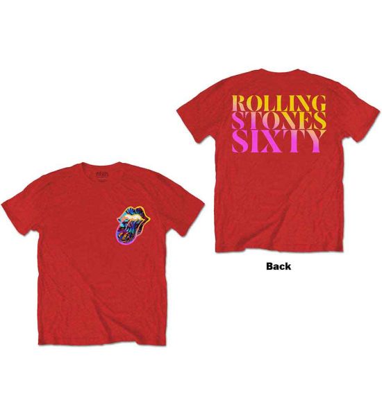 The Rolling Stones: Sixty Gradient Text (Back Print) - Red T-Shirt