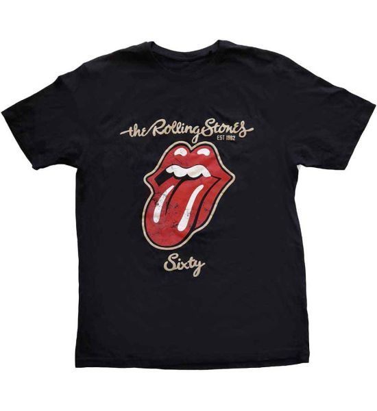 The Rolling Stones: Sixty Plastered Tongue (Suede Applique) - Black T-Shirt