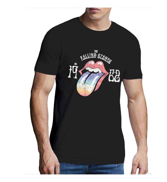 The Rolling Stones: Sixty Rainbow Tongue '62 (Hi-Build, Puff Print) - Black T-Shirt