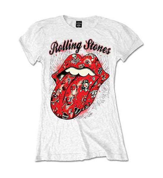 The Rolling Stones: Tattoo Flash - Ladies White T-Shirt