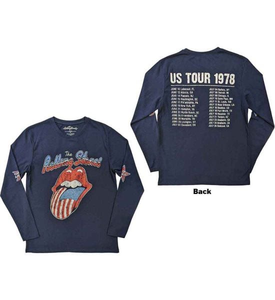 The Rolling Stones: US Tour '78 (Back Print, Sleeve Print) - Navy Blue T-Shirt