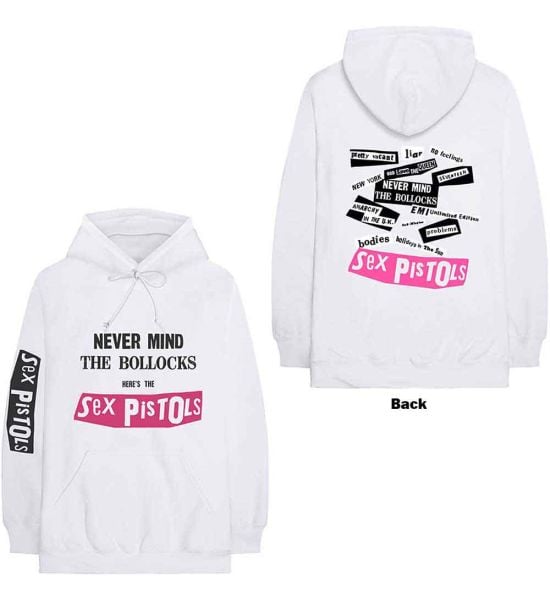 The Sex Pistols: Never Mind The Bollocks (Back Print, Sleeve Print) - White Pullover Hoodie