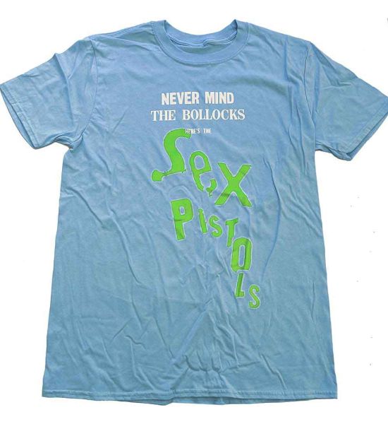 The Sex Pistols: Never Mind The Bollocks Drop Logo - Light Blue T-Shirt