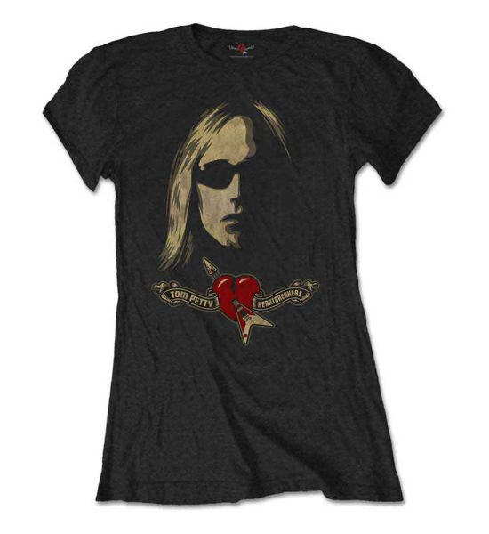 Tom Petty & The Heartbreakers: Shades & Logo (Soft Hand Inks) - Ladies Black T-Shirt