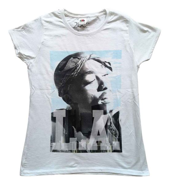 Tupac: LA Skyline - Ladies White T-Shirt