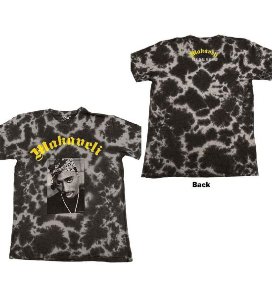 Tupac: Makaveli (Acid Wash, Back Print, Dye Wash) - Grey T-Shirt