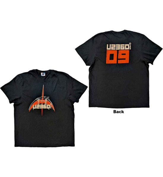 U2: 359 Degree Tour 2009 Orange Logo (Back Print) - Black T-Shirt