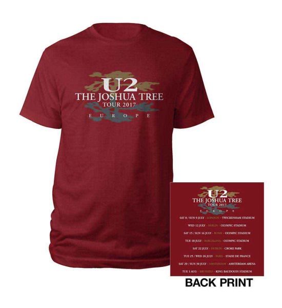 U2: Joshua Tree 2017 (Back Print) - Red T-Shirt