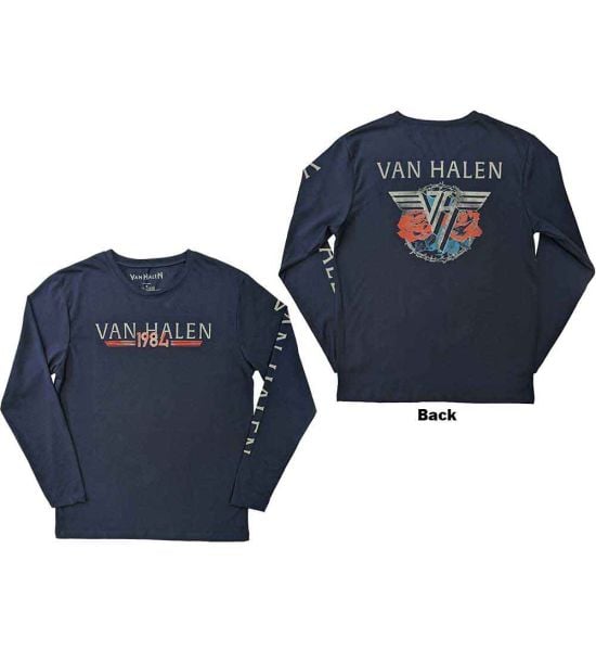 Van Halen: 84 Tour (Back Print, Sleeve Print) - Navy Blue Long Sleeve T-Shirt