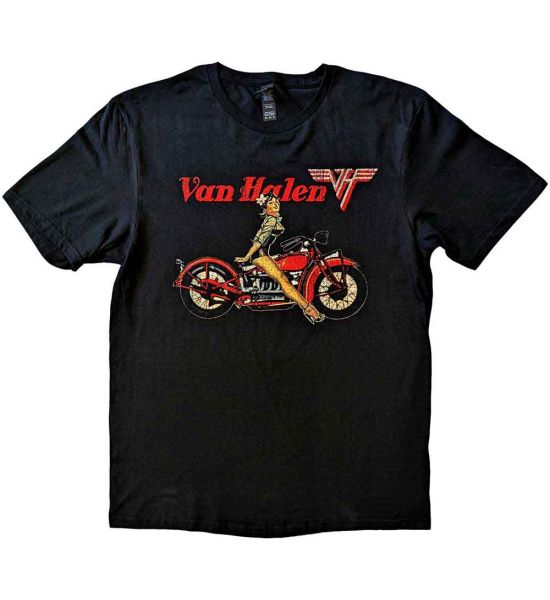 Van Halen: Pin-up Motorcycle - Black T-Shirt