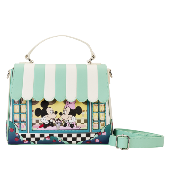 Loungefly Disney: Mickey and Minnie Date Night Diner AOP Nylon Crossbody Bag