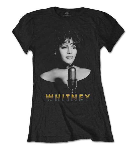 Whitney Houston: Black & White Photo - Ladies Black T-Shirt