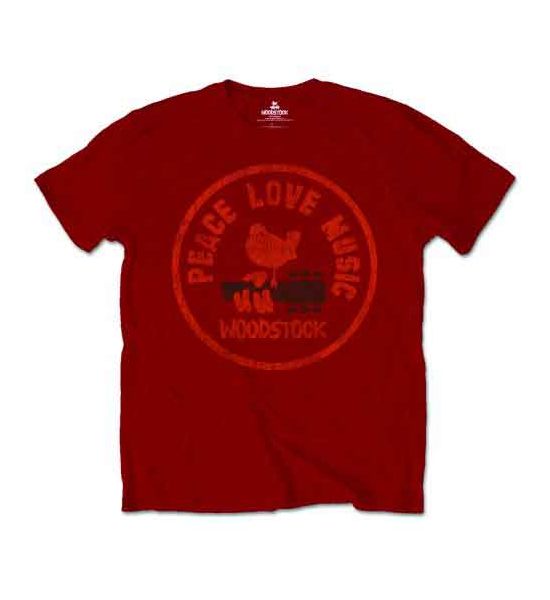 Woodstock: Love Peace Music - Maroon Red T-Shirt